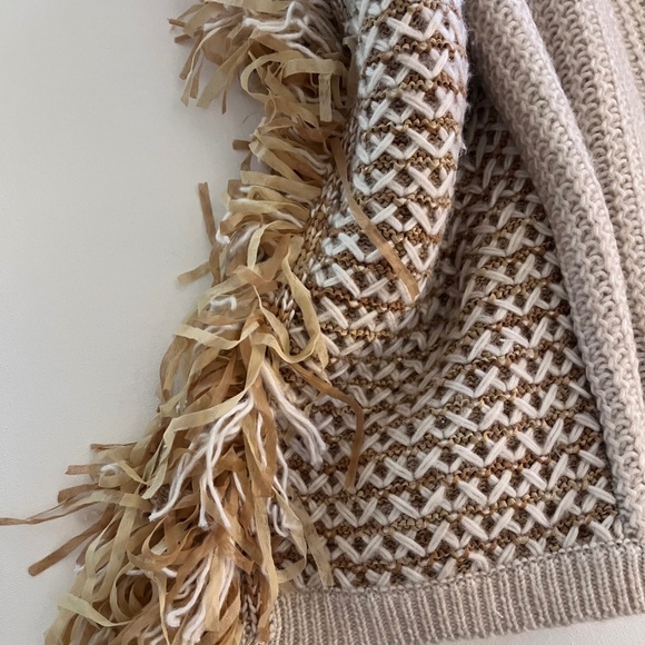 Anthropologie Hybrid Cropped Poncho Sweater – Cream Fringe Knit Turtleneck OS EU - Picture 5 of 6